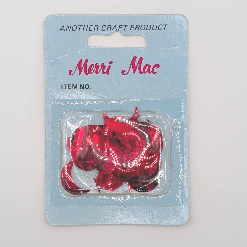 Vintage Merri Mac Red Crescent Moon Sequins Metallic Craft Supplies New